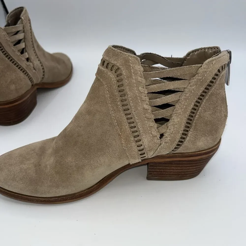 Vince Camuto Women's Pimmy Zip Ankle Booties Suede Boots Sz7 Tan Leather Boots